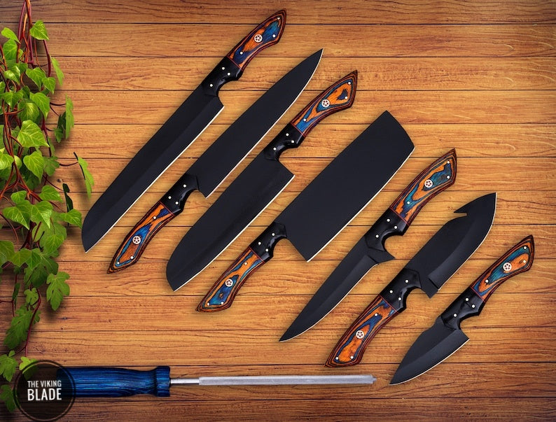 Handmade Chef Knife Set with Razor Sharp Cutting Edge Comes with Unique Style beautiful Leather Sheath Roll