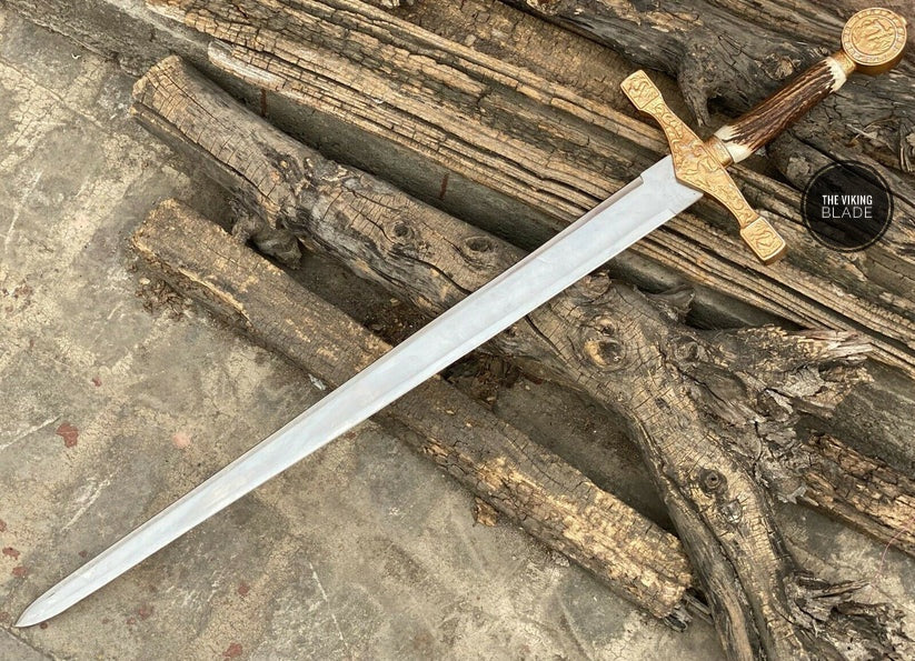King Arthur Excalibur Longsword - Replica Medieval Knights Sword Stag Handle