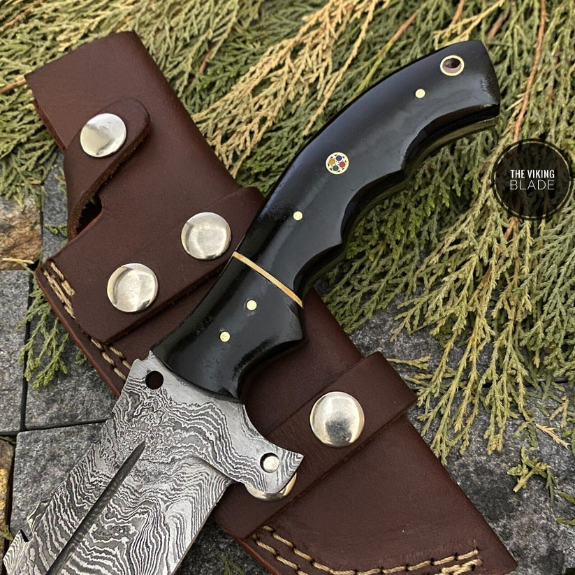 CUSTOM HAND FORGED DAMASCUS STEEL TRACKER HUNTING KNIFE WITH SHEATH