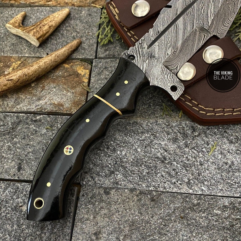 CUSTOM HAND FORGED DAMASCUS STEEL TRACKER HUNTING KNIFE WITH SHEATH