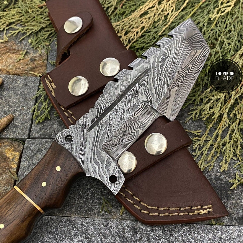 HAND FORGED DAMASCUS STEEL CAMPING TRACKER HUNTING KNIFE WITH SHEATH