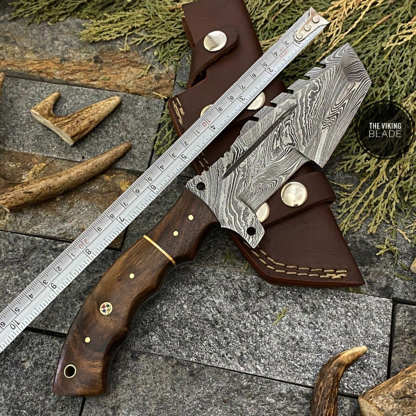 HAND FORGED DAMASCUS STEEL CAMPING TRACKER HUNTING KNIFE WITH SHEATH