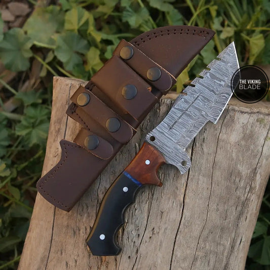 10”Custom Hand Made Forged Damascus Steel Tracker Hunting Camping Knife With Resin & Wood Handle