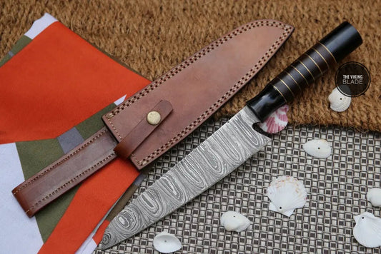 13" Handmade Damascus Chef Knife Buffalo Horn Handle, 8" inch Damascus Blade VG10 Cooking Knife