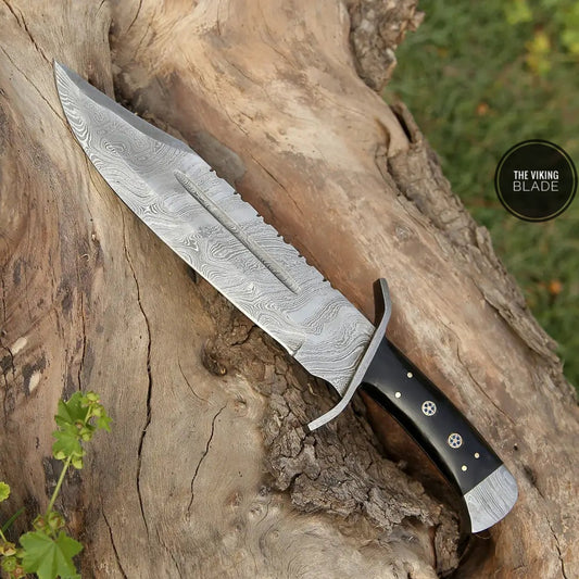 15" Handmade Damascus Steel Bowie Knife- Buffalo Horn Handle