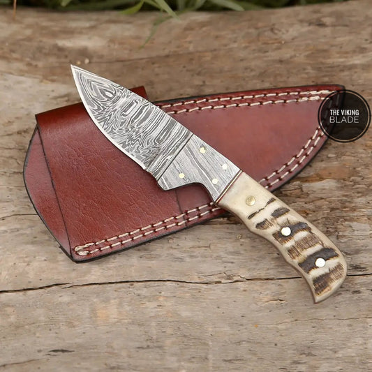 7.25” Handmade Forged Damascus Steel Full Tang Skinner Knife - Ram Horn Handle