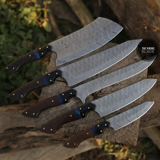 The Orchid - Handmade Damascus Chef Knife Set - 5 Pieces Forged Kitchen Knife Set