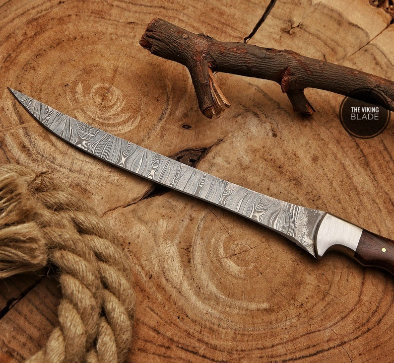 Damascus Boning Knife, Multipurpose Fillet Knife With Leather Sheath