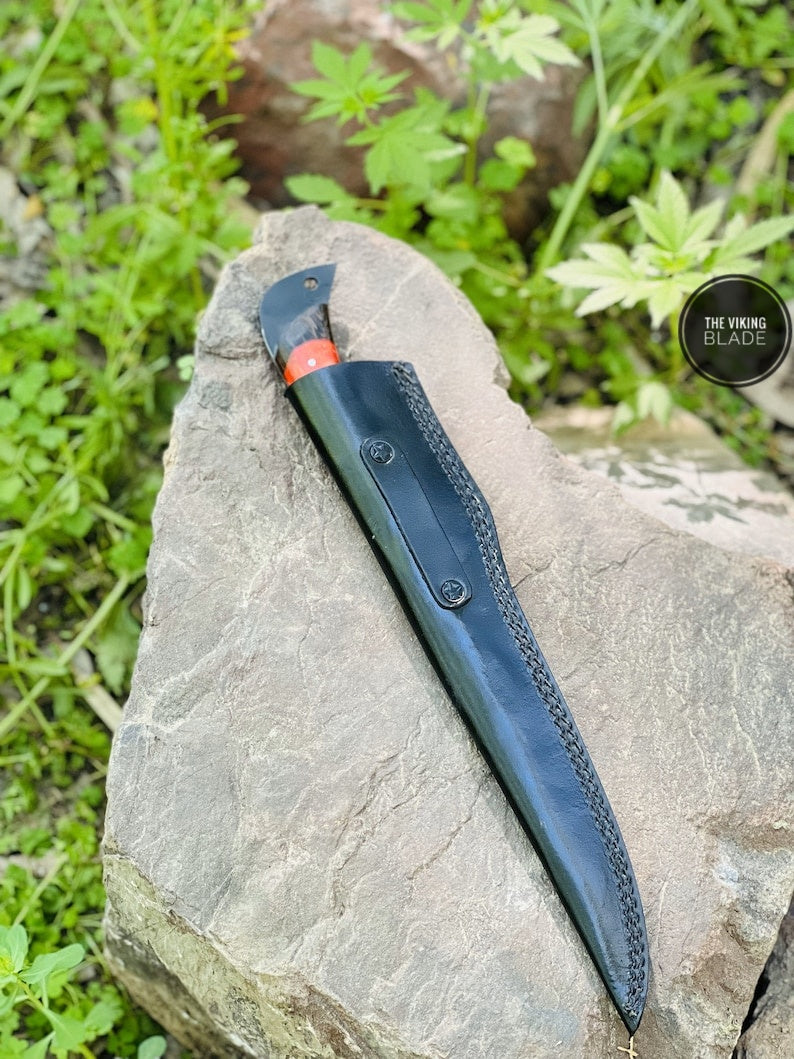 Handmade Forged Viking Hunting Camping Survival Chef Resin Fillet Knife With Leather Sheath