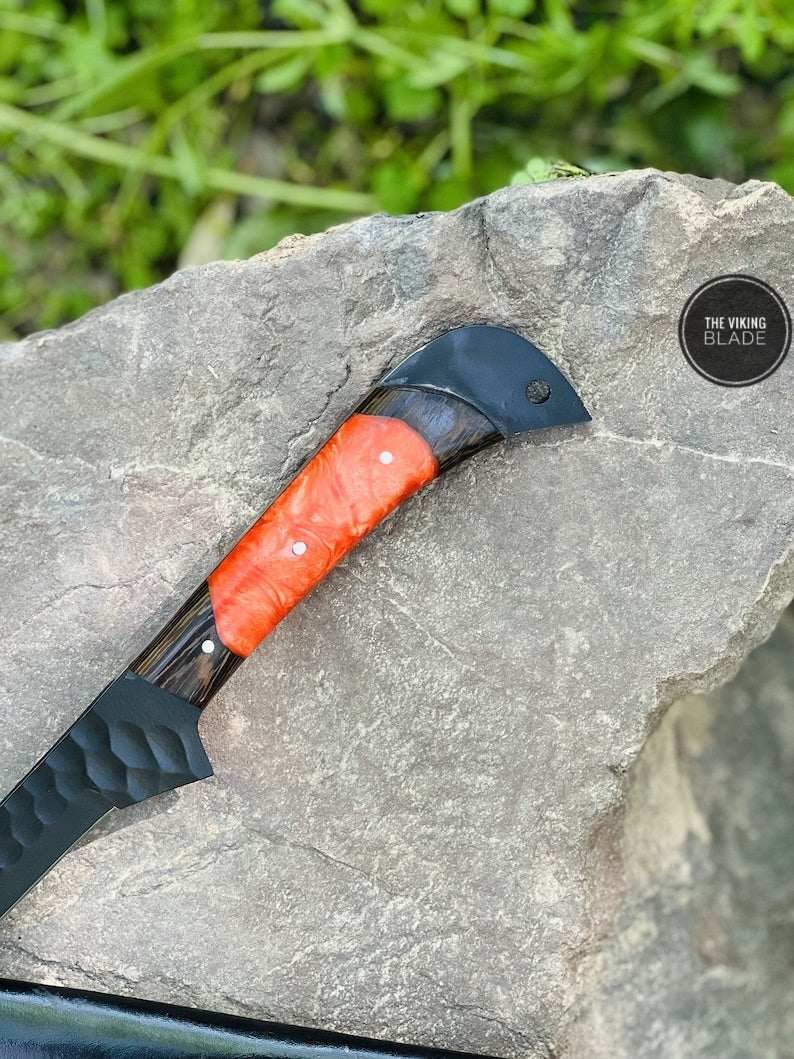 Handmade Forged Viking Hunting Camping Survival Chef Resin Fillet Knife With Leather Sheath