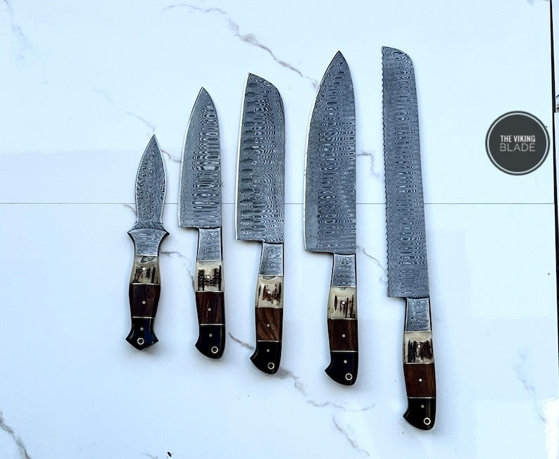 Handmade Damascus Cooking Knife, Kitchen Knife Set, Damascus Chef Knife Set, Damascus Steel,Dagger Blade, Paring knife ,Bread Knife,chef set