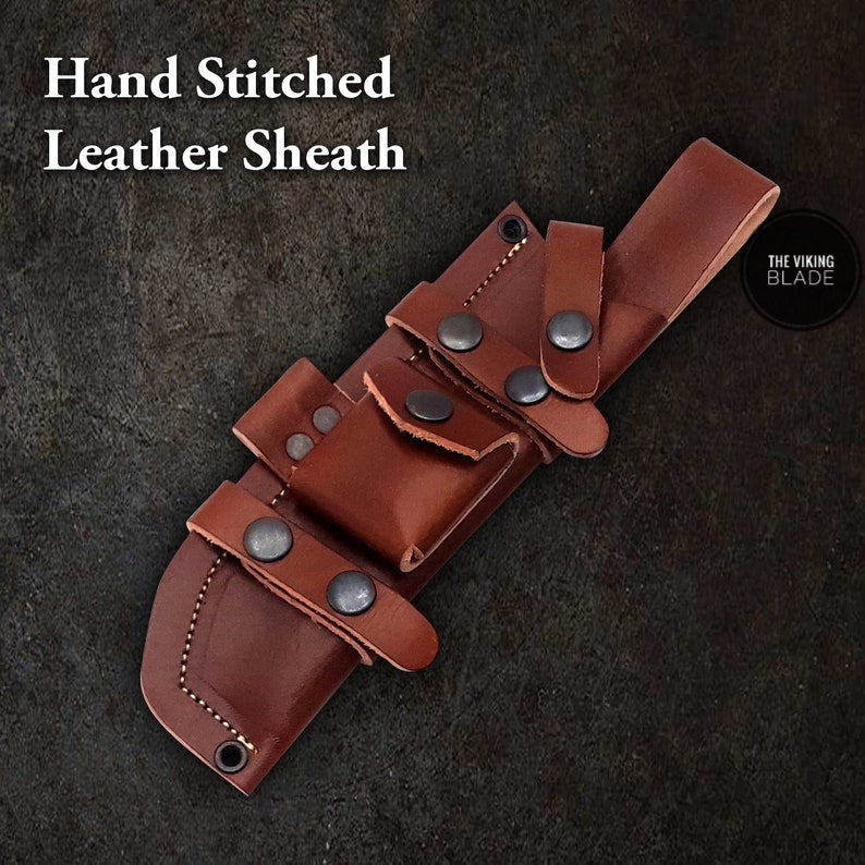 Custom Handmade Damascus Steel Hunting Knife With Leather Sheath
