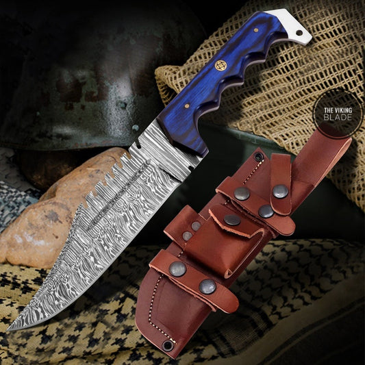 Custom Handmade Damascus Steel Hunting Knife With Leather Sheath