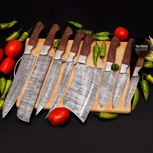 8 Knife kitchen set with custom Small Pattern Honeycomb Handle