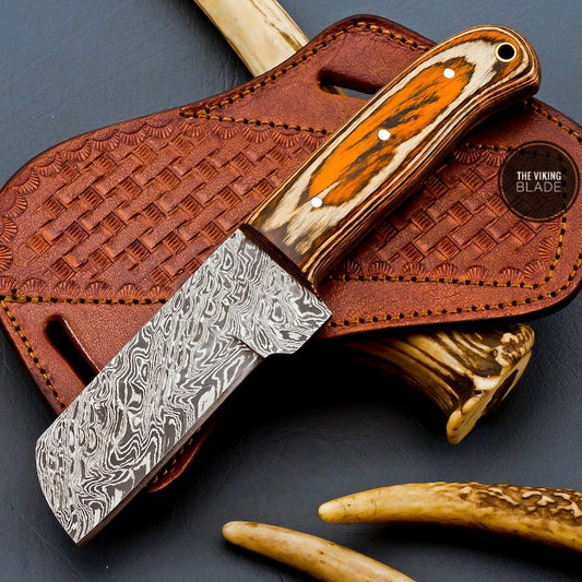 Hand Forged Damascus Steel Bull Cutter Cowboy Knife