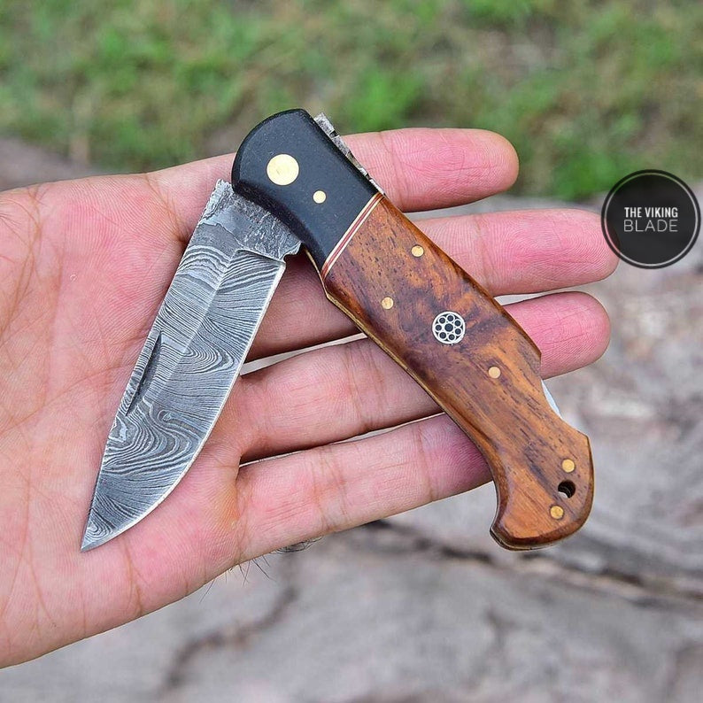 Damascus pocket knife handmade folding knife