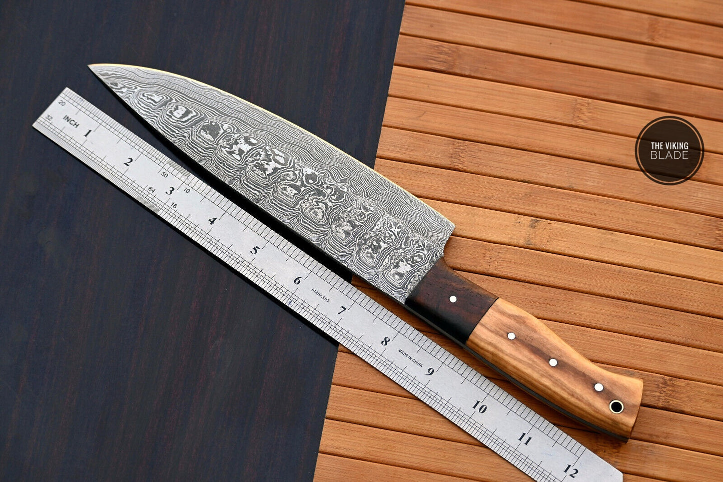 Custom Handmade Forged Damascus Steel Chef Knife Kitchen Knife Wood Handle