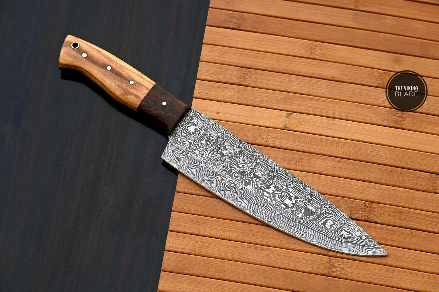 Custom Handmade Forged Damascus Steel Chef Knife Kitchen Knife Wood Handle