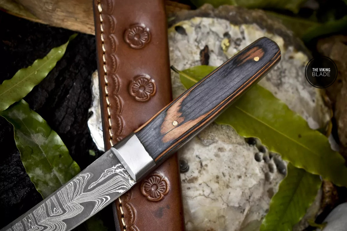 Forged Twist Damascus Tanto Knife Hard Wood Outdoor Gift Steel Bolster