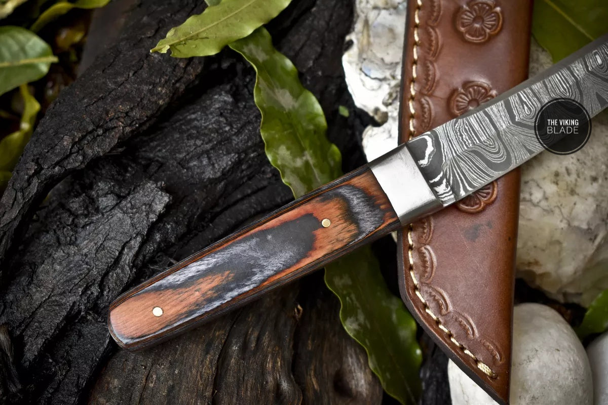 Forged Twist Damascus Tanto Knife Hard Wood Outdoor Gift Steel Bolster