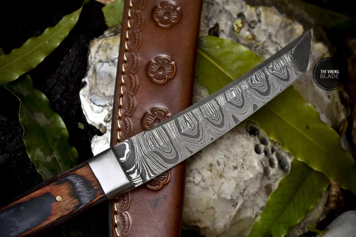 Forged Twist Damascus Tanto Knife Hard Wood Outdoor Gift Steel Bolster
