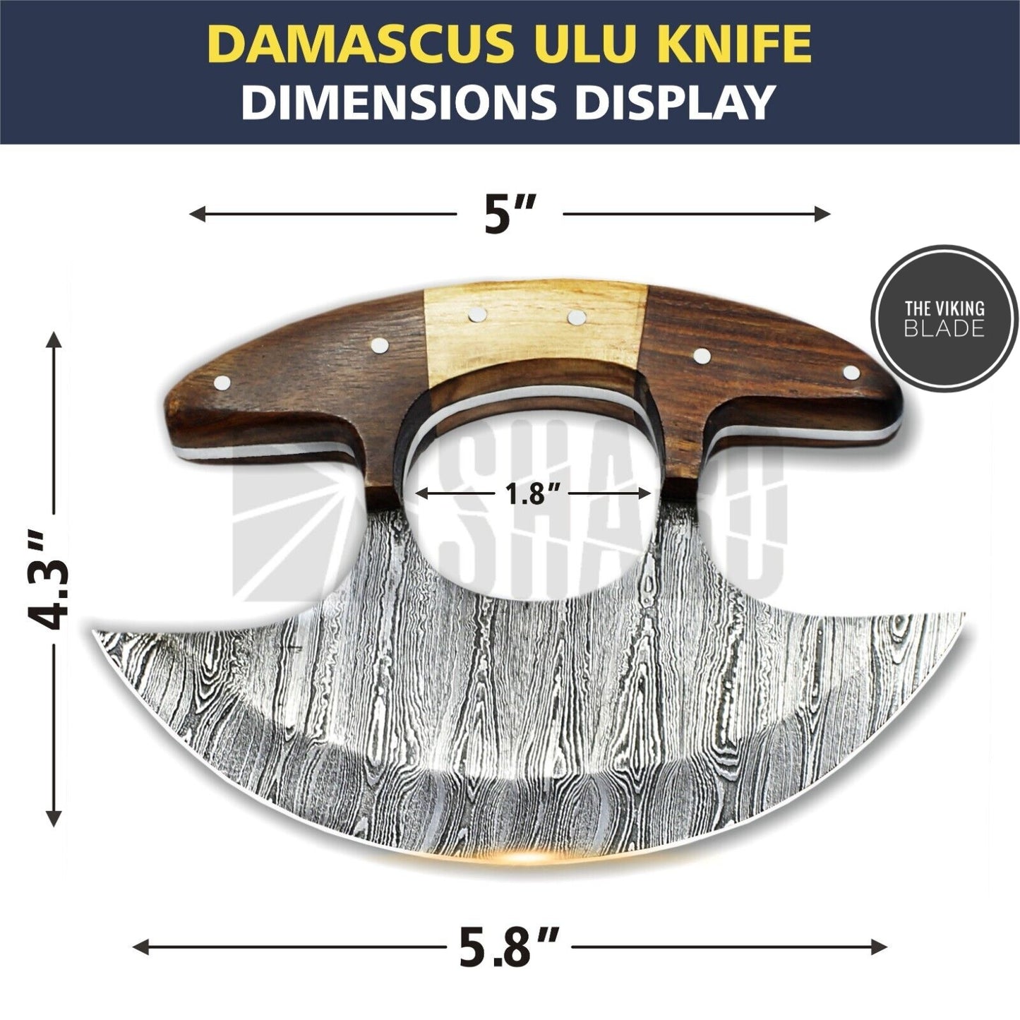Ulu Knife W/Sheath, HAND FORGED 5.8" Damascus Steel Pizza Cut