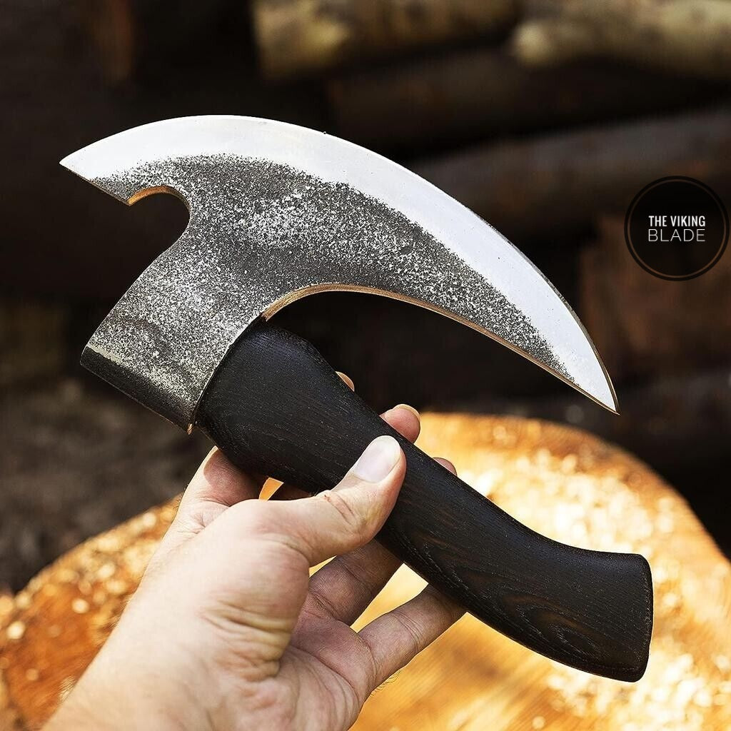 HAND FORGED PIZZA CUTTER AXE Camping VALHALLA Bearded Axe Viking Axe W/Sheath