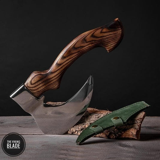 Viking Pizza Axe Beard Axe Pizza Cutter  Wood Handle With Leather Sheath