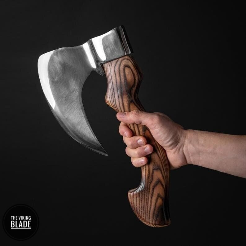 Viking Pizza Axe Beard Axe Pizza Cutter  Wood Handle With Leather Sheath