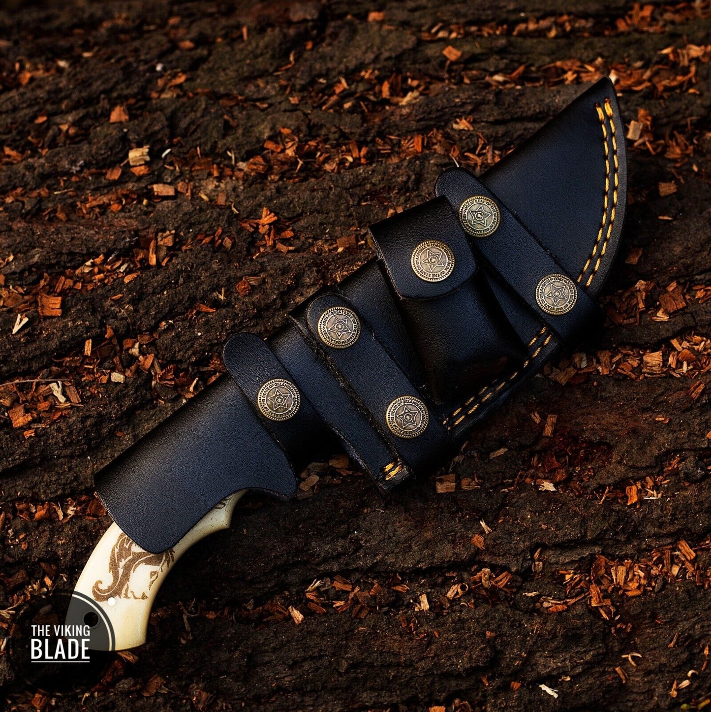 9'' Handmade Damascus Hunting Brass Bolster Tracker Knife W/Sheath