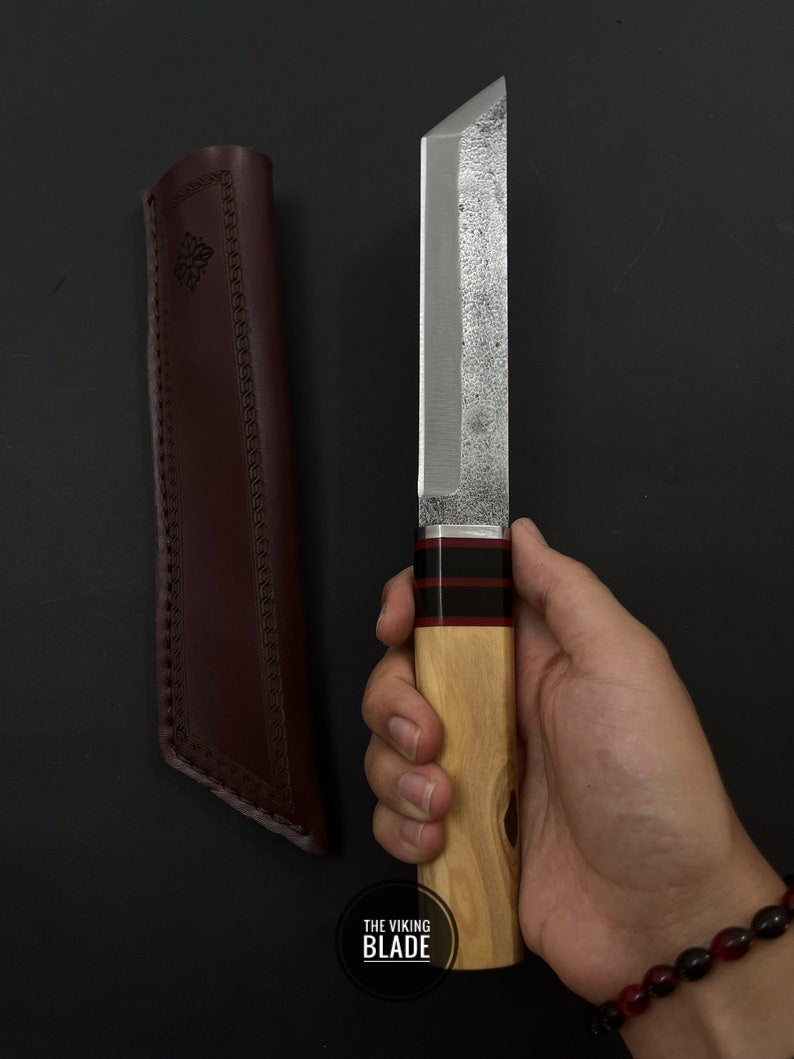 Hand Forged Tanto Knife Japanese Knive Gifts Samurai Knives With Sheath Handmade Knive Hunting Knife Carbon Steel Tanto Knife Gift Knife