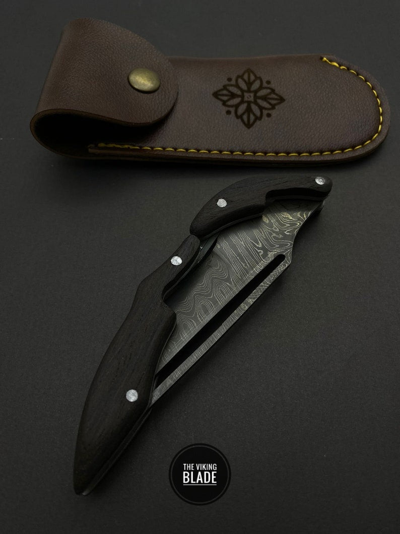 Collectible Knife Damascus Custom Engraved Folding Knife Pocket Knife and Case Custom Gift For Men Hunting Gift For Him, Groomsmen Knife