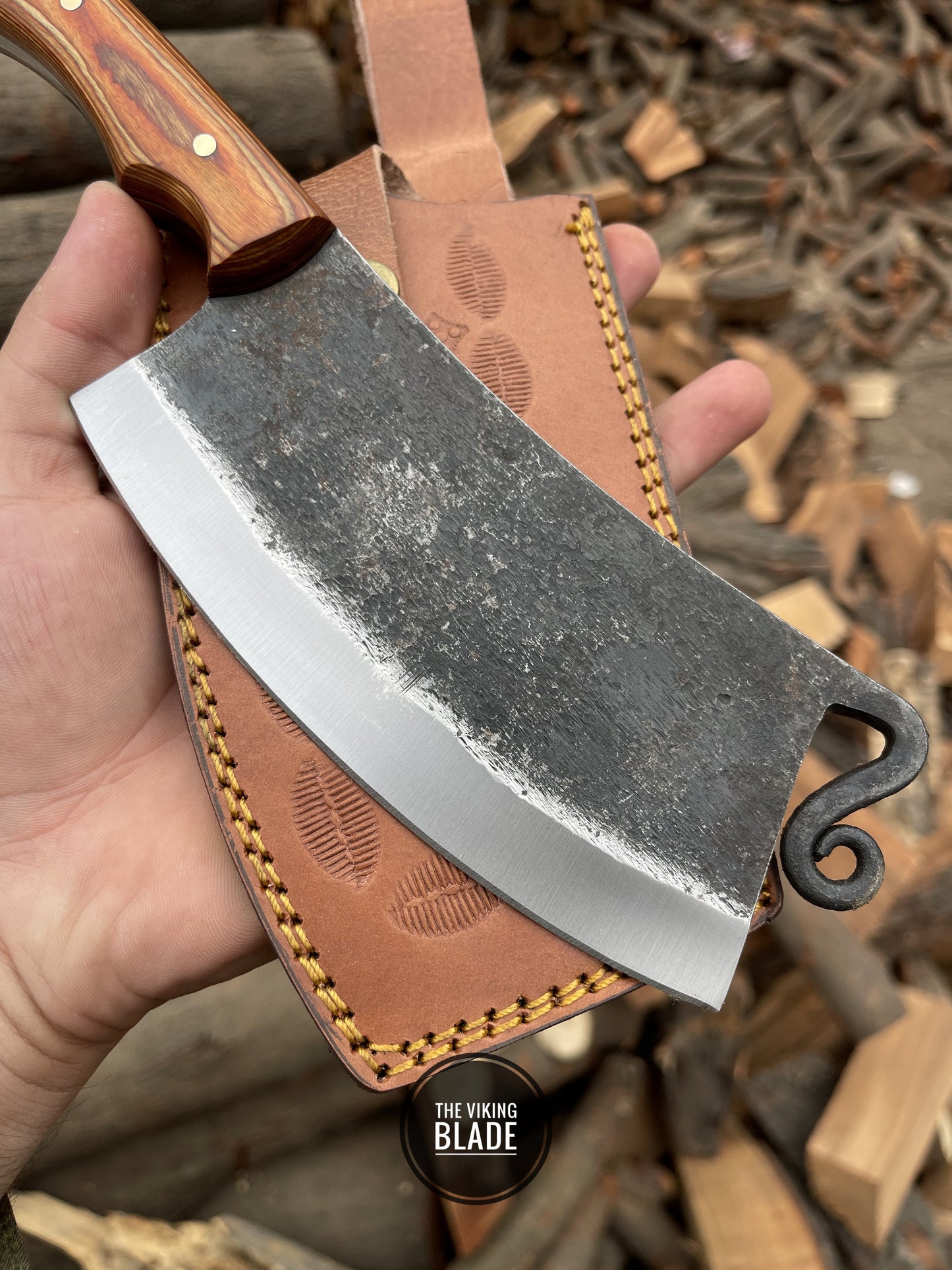 Custom Hand Forged Carbon Steel Cleaver Chef Fixed Blade Knife With Leather Sheath