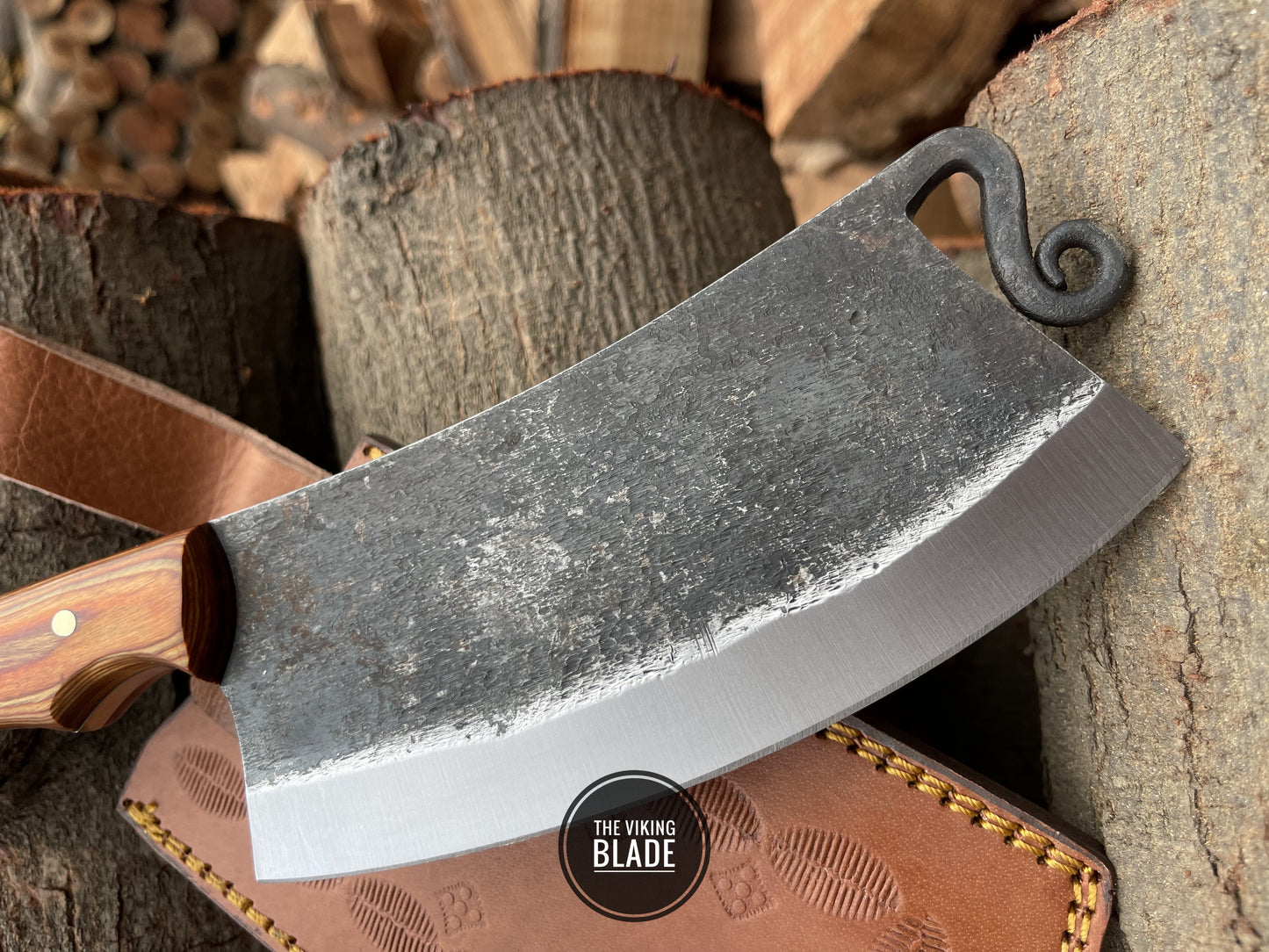 Custom Hand Forged Carbon Steel Cleaver Chef Fixed Blade Knife With Leather Sheath