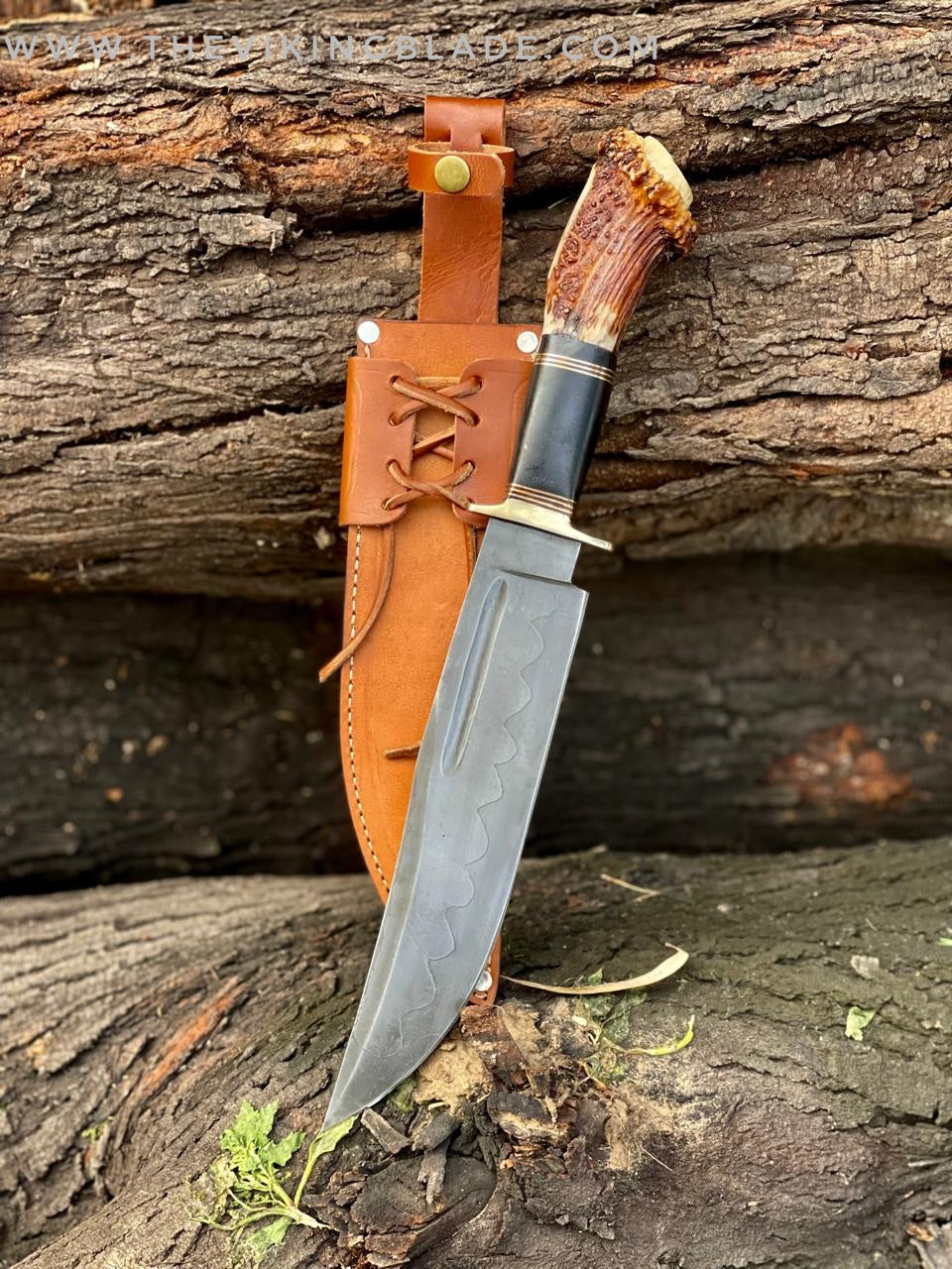 Custom Handmade Bowie Hunter Knife With Leather Sheath