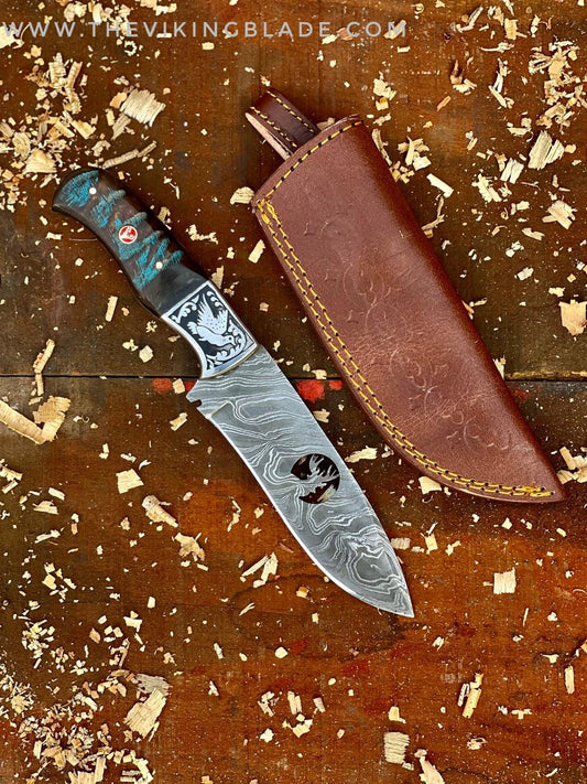 Custom Handmade Damascus Steel Knife With Leather Sheath