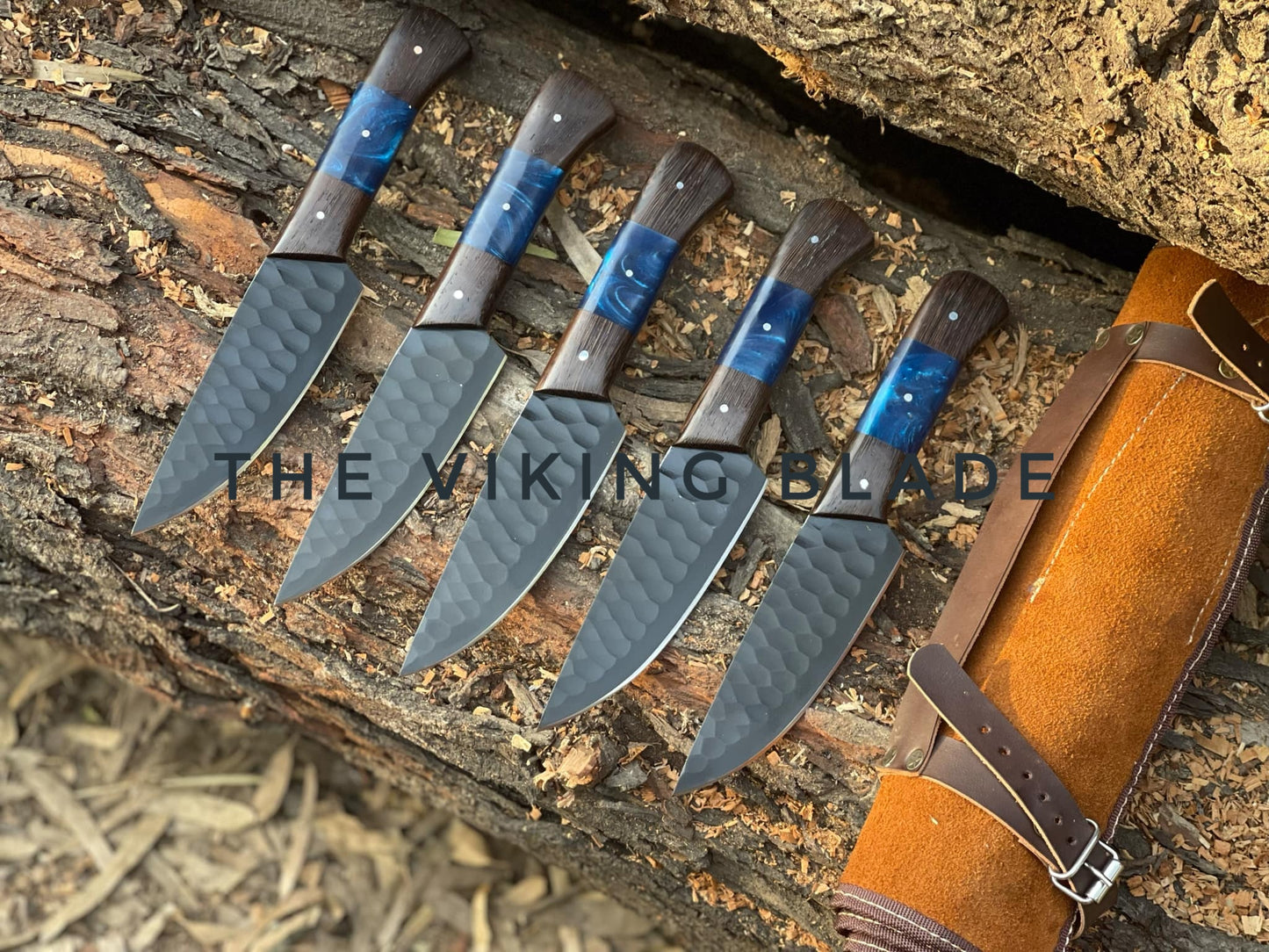 Custom Handmade Steak Knives Set With Leather Roll Kit