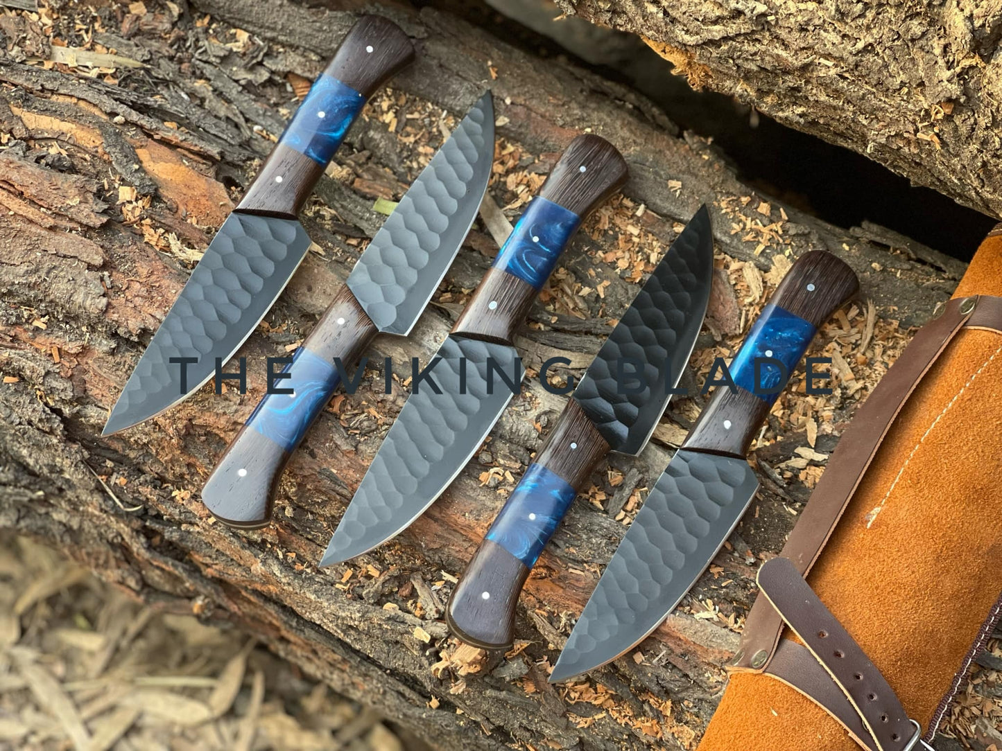 Custom Handmade Steak Knives Set With Leather Roll Kit