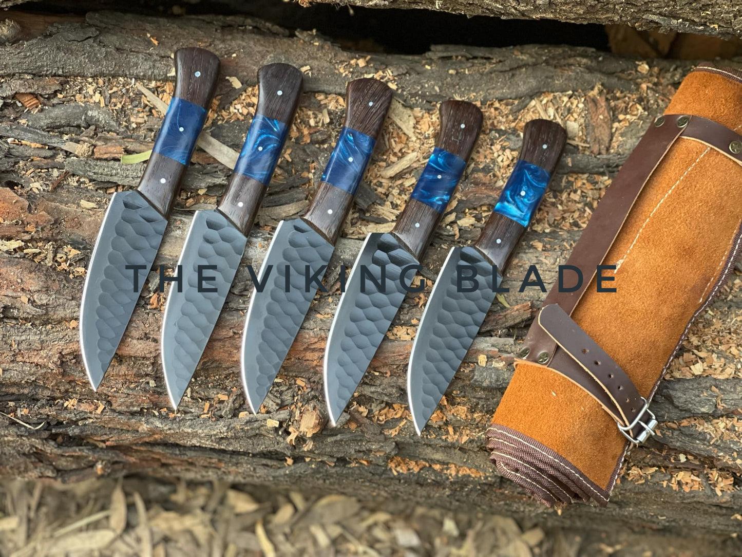 Custom Handmade Steak Knives Set With Leather Roll Kit