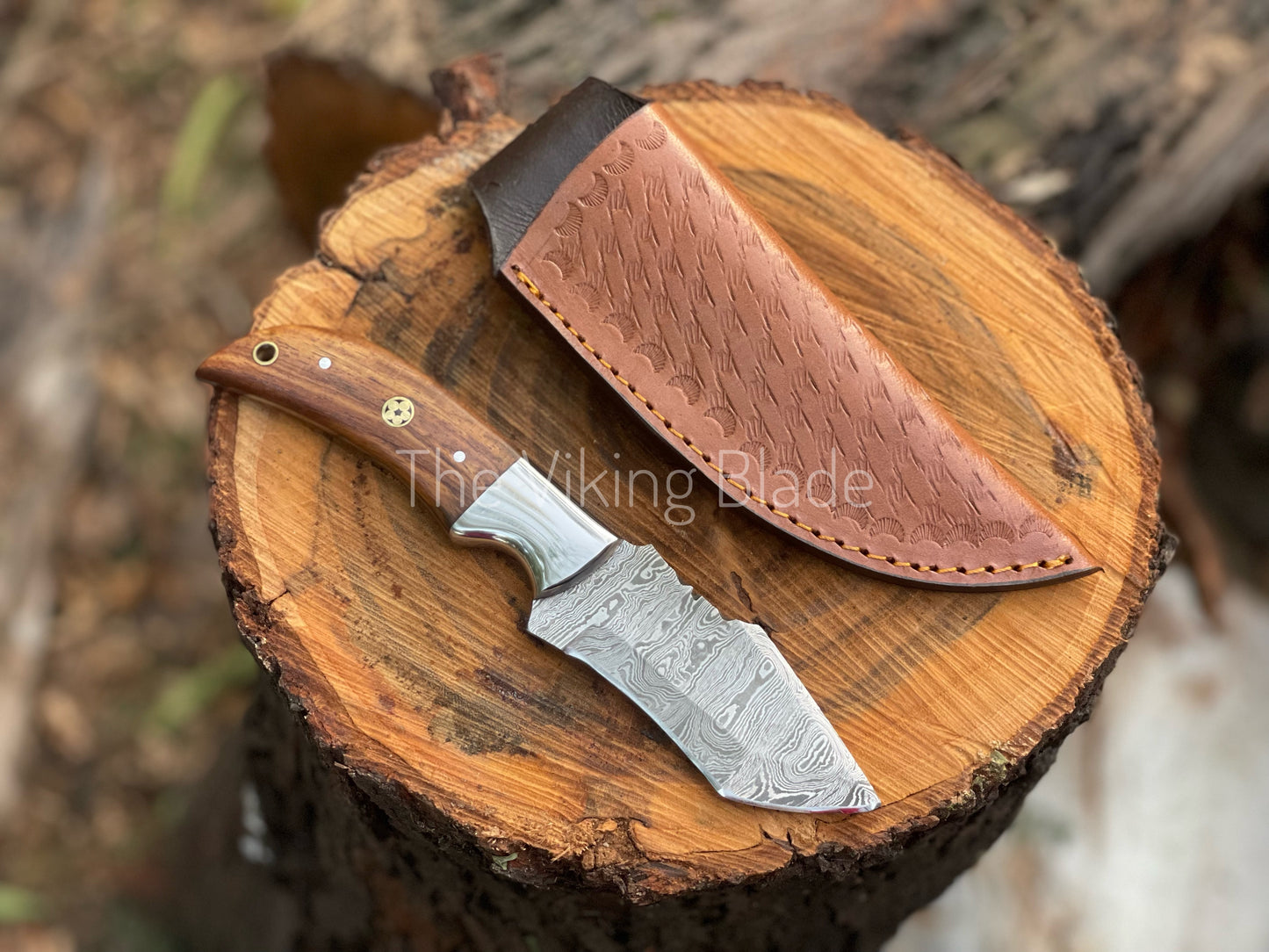 Custom Handmade Damascus Steel Tanto Knife With Leather Sheath