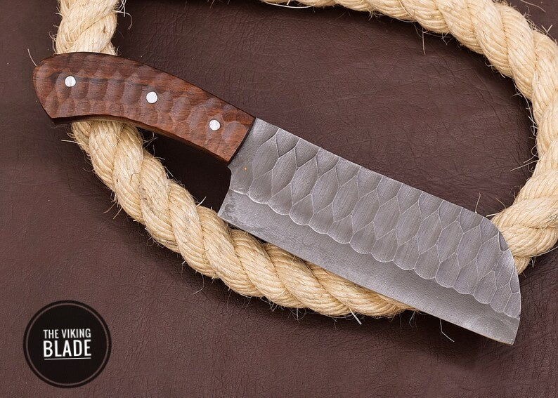 10" Custom Handmade Carbon Steel Cleaver, chopping Mincing Chopper Knife With Rosewood Handle With Genuine Leather Sheath | The Viking Blade |