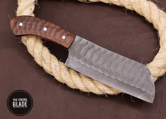 10" Custom Handmade Carbon Steel Cleaver, chopping Mincing Chopper Knife With Rosewood Handle With Genuine Leather Sheath | The Viking Blade |