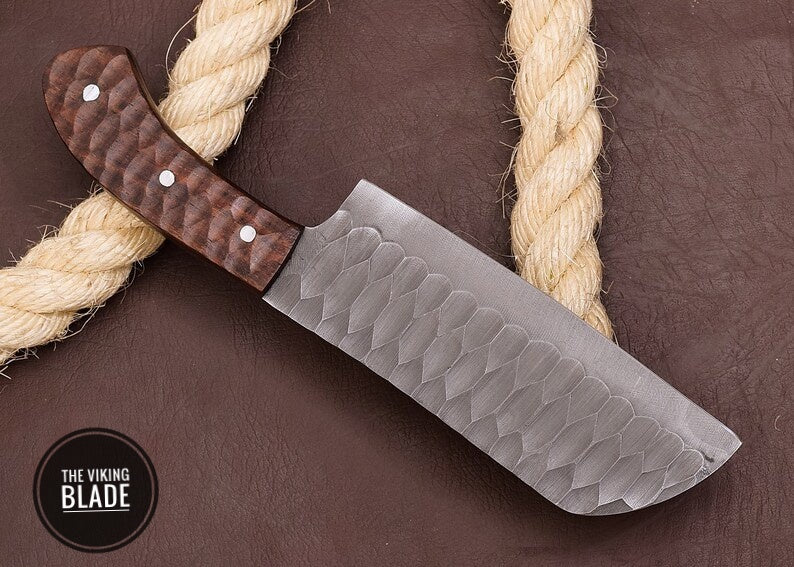 10" Custom Handmade Carbon Steel Cleaver, chopping Mincing Chopper Knife With Rosewood Handle With Genuine Leather Sheath | The Viking Blade |