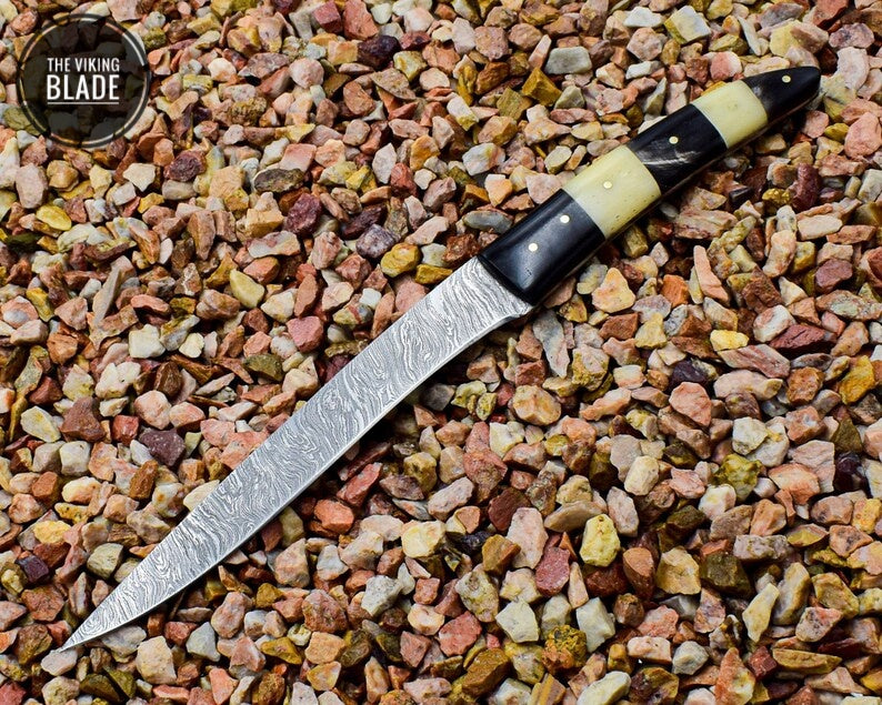 12" Beautiful Damascus Steel Handmade Fillet Knife, Chef Knife with Bone & Buffalo Horn | The Viking Blade |