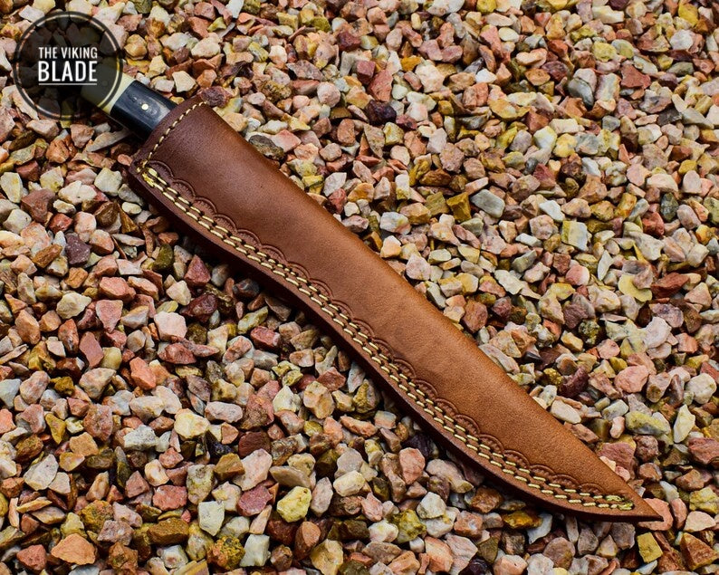 12" Beautiful Damascus Steel Handmade Fillet Knife, Chef Knife with Bone & Buffalo Horn | The Viking Blade |