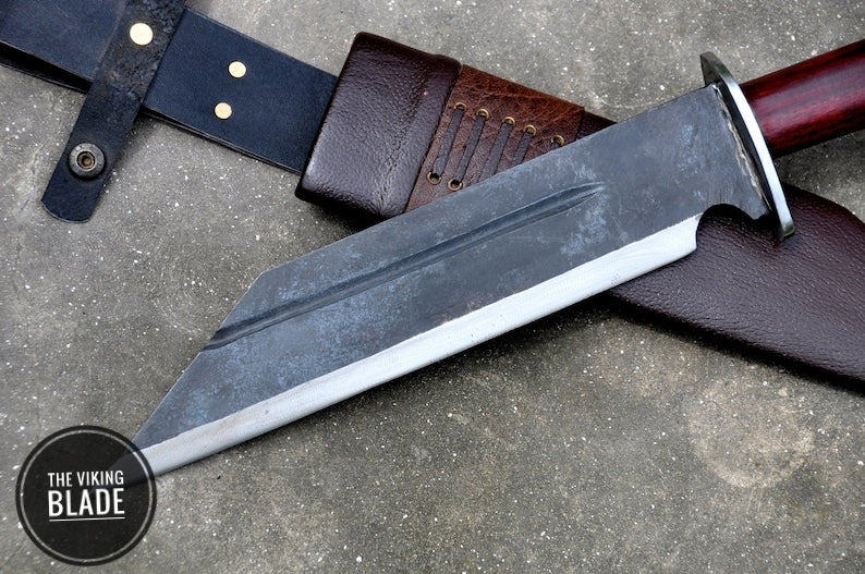 Premium handmade Norseman Seax knife with razor sharp blade and leather sheath.