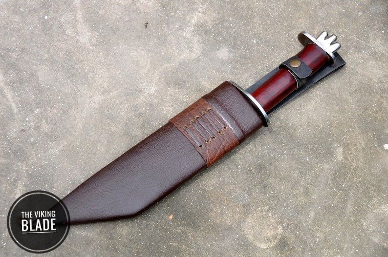 Custom handmade Seax knife with 12 inch steel blade and leather sheath.