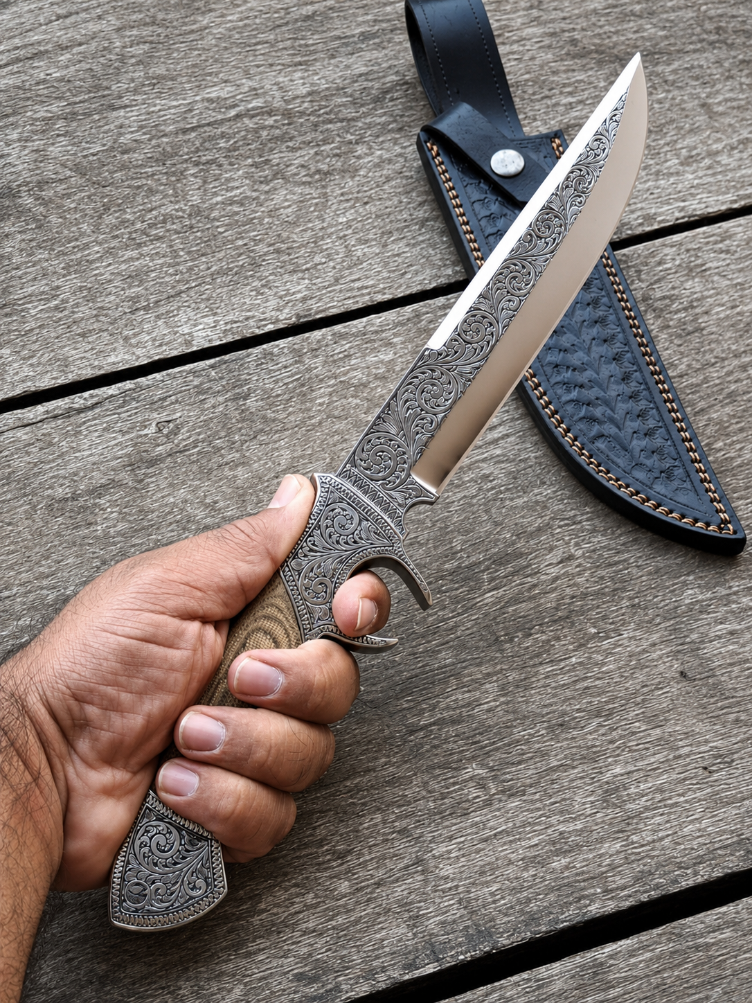 13-Inch Handmade Carbon Steel Knife, G10 Micarta Handle, Fixed Blade