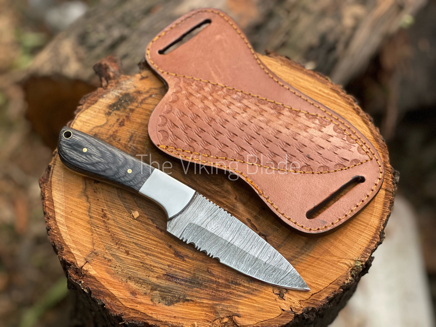 Custom Handmade Damascus Steel Skinner Hunting Knife With Leather Sheath