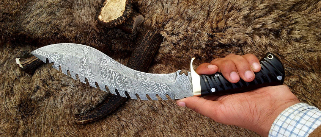 Custom Handmade Damascus Steel Kukri Knife With Leather Sheath